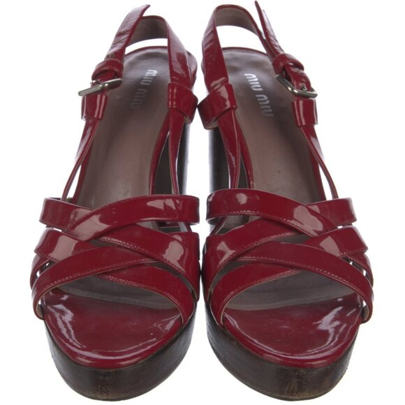 Miu Miu Burgundy Patent Leather Platform Slingback Sandals with dust bag - Picture 4 of 9